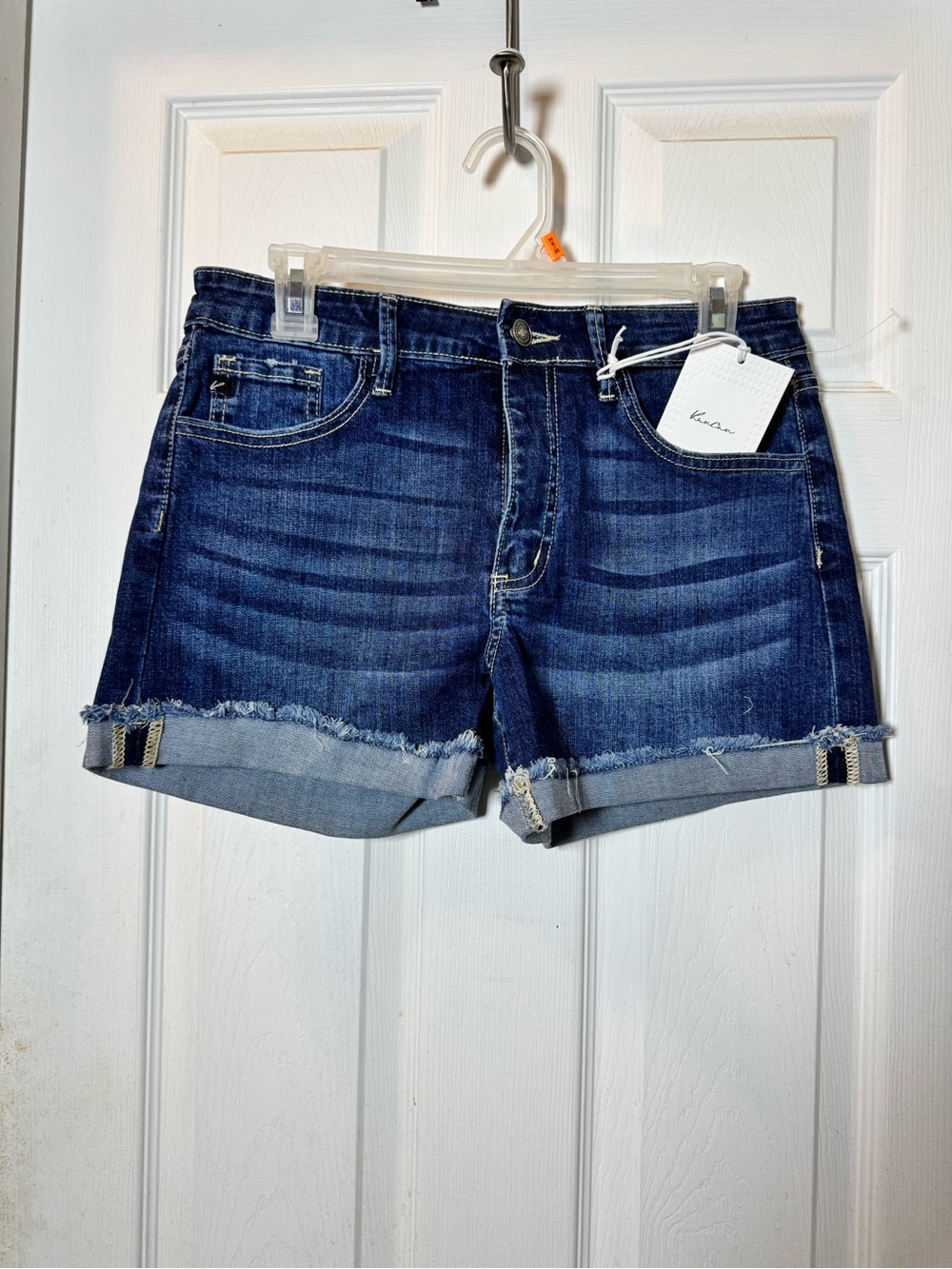 KanCan Indigo Rolled Cuff Frayed Denim Shorts